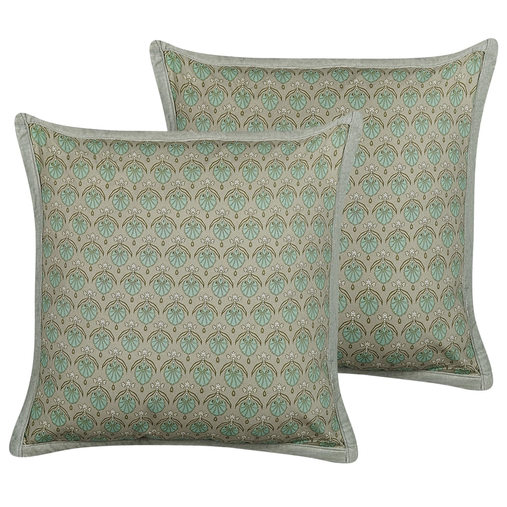 Set di 2 cuscini decorativi cotone motivo foglia 45 x 45 cm sfoderabile cerniera accessori decorativi