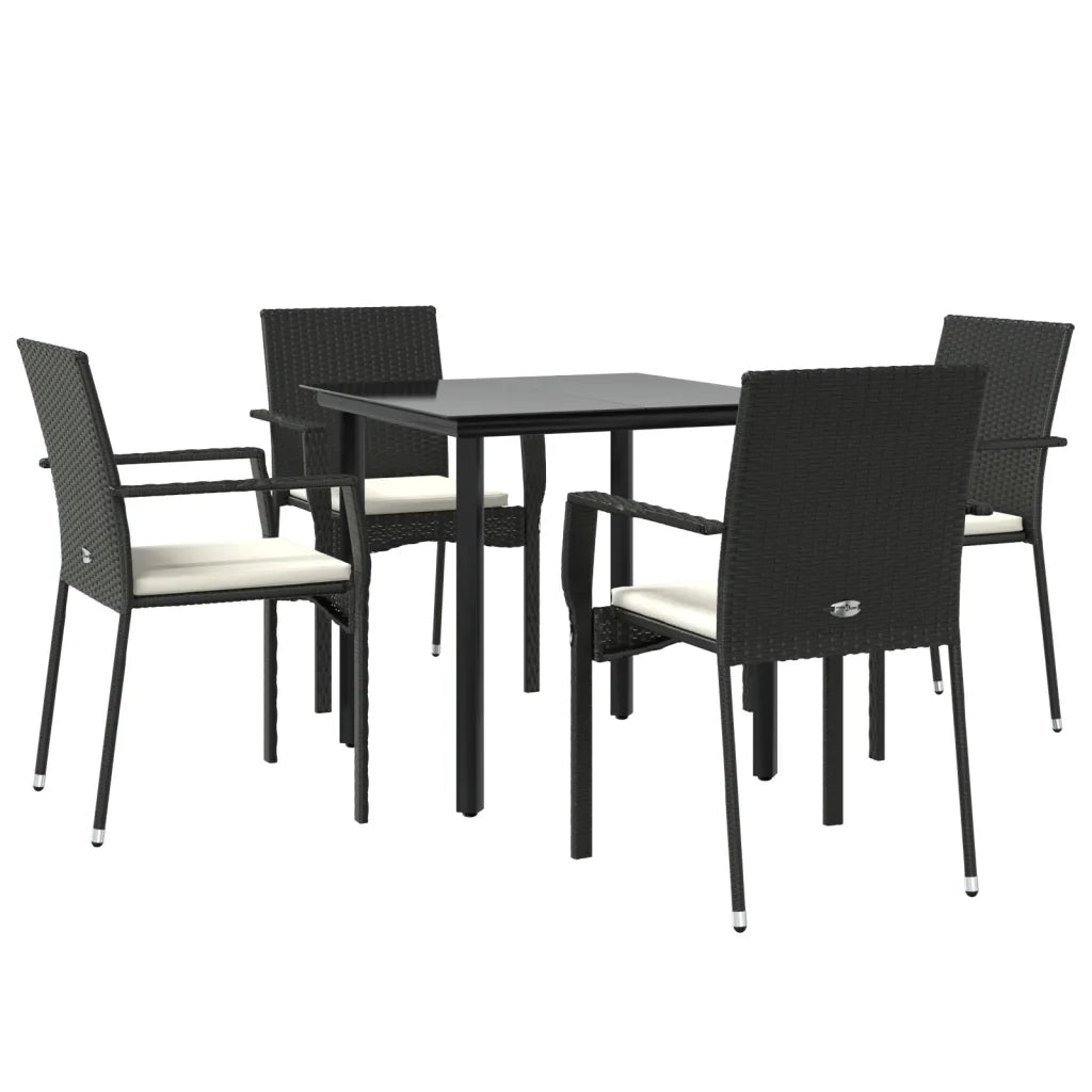 Set da Pranzo da Giardino 5 pz Nero con Cuscini in Polyrattan 3185098