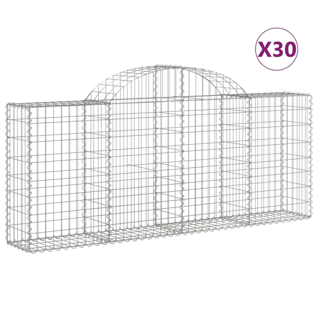 Cestini gabbioni recinzione a gabbia muro di contenimento ad arco 30 pezzi 200 x 30 x 80/100 cm ferro zincato argento 02_0040823
