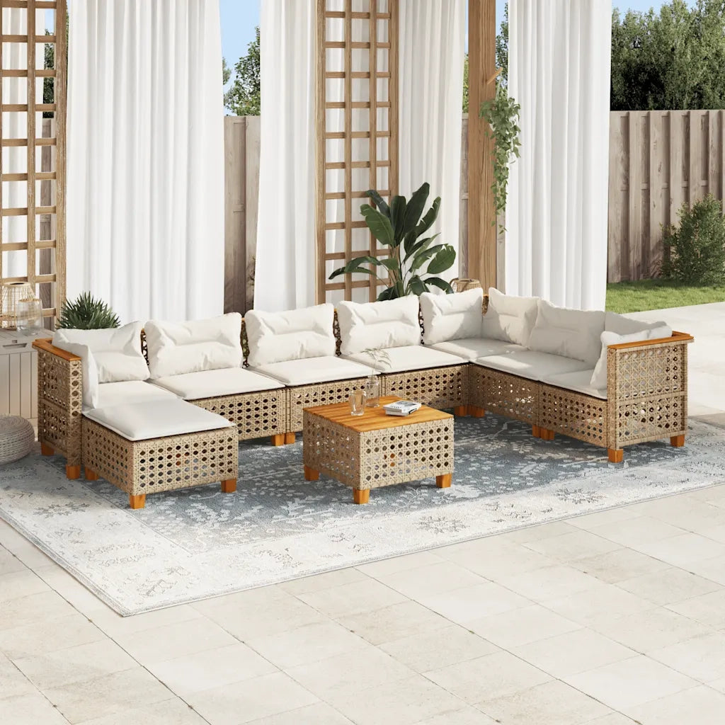 Set Divano da Giardino 9 pz con Cuscini Beige in Polyrattan 3261964