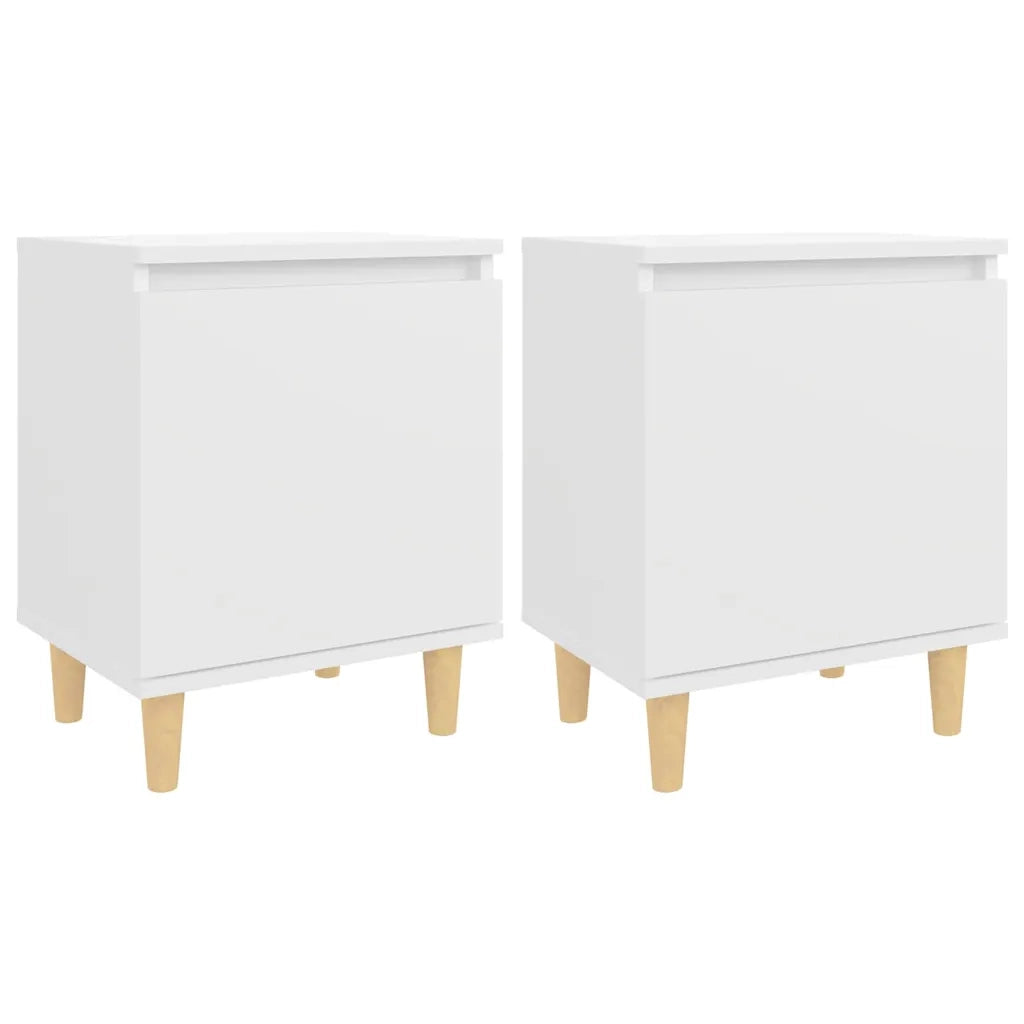 Comodini con Gambe in Legno Massello 2pz-Set di 2 Tavolino da notte Bianchi 40x30x50 cm 786580