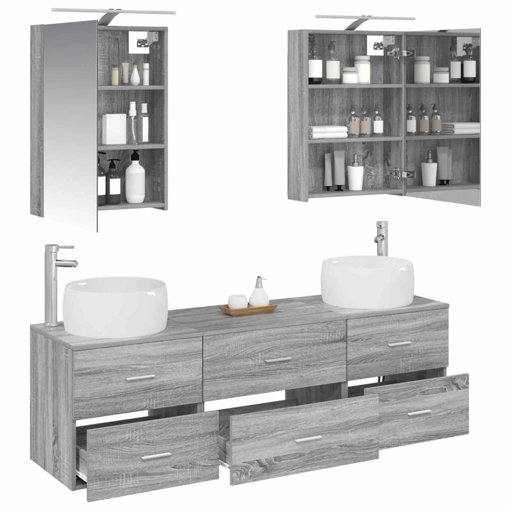 Set di mobili per il bagno 5 pcs Sonoma grigio 3406996