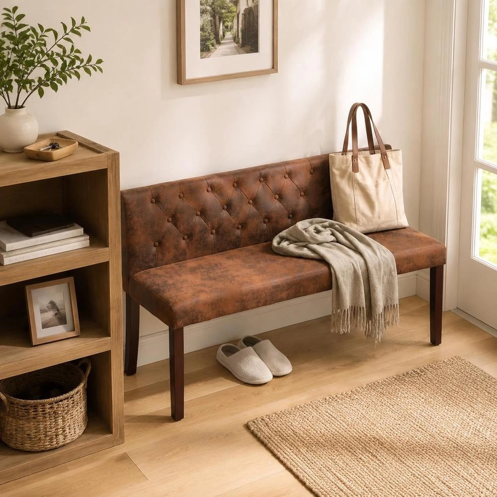 Bench Seat 148.5 Cm Brown Suede Look