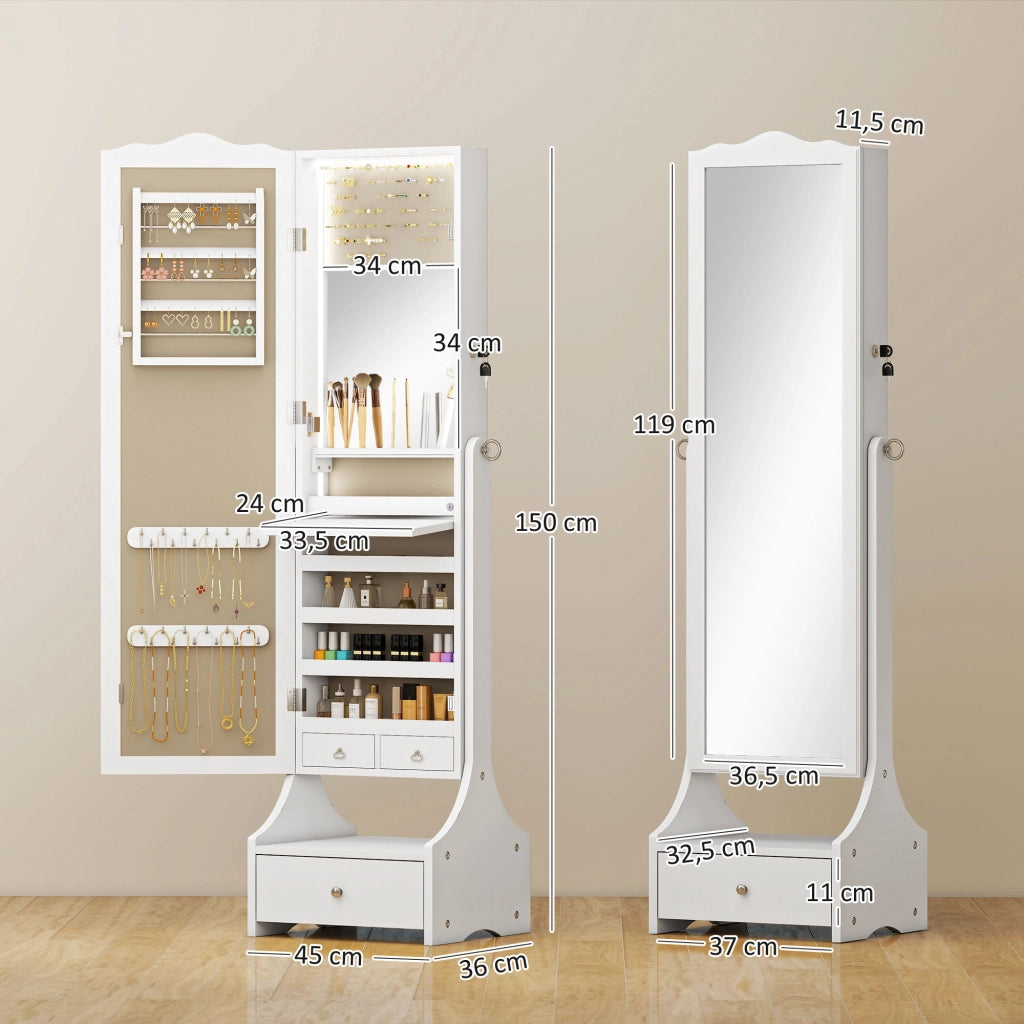 Armadio per gioielli con specchio a LED e cassetti ¨C Zephmum ¨C Bianco