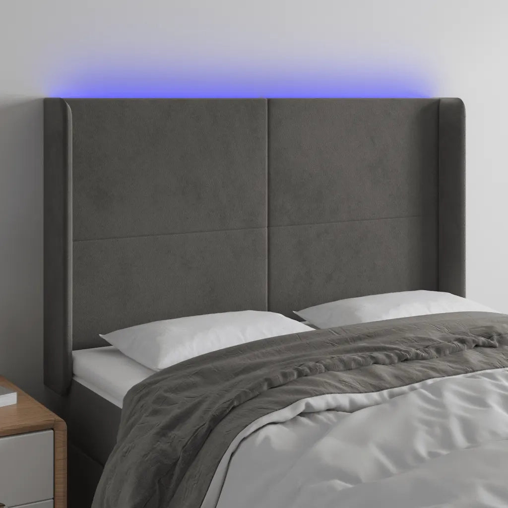 Testiera | Testata a LED Grigio Scuro 147x16x118/128cm in Velluto