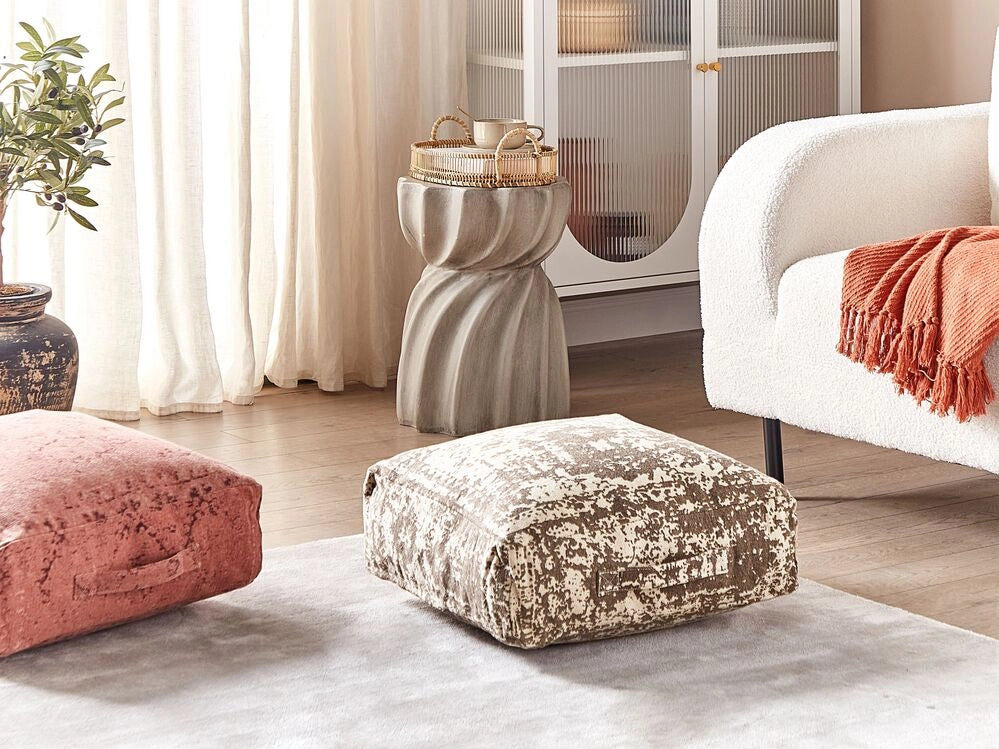 Cuscino di seduta quadrato in cotone con motivo astratto beige e marrone 50 x 20 cm soggiorno salotto moderno classico
