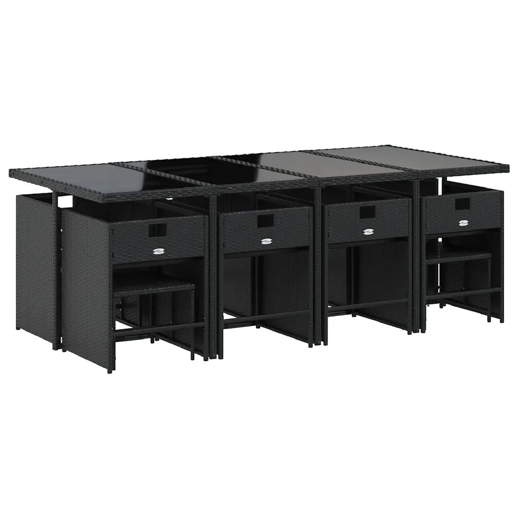 Set da Pranzo da Giardino 13pz con Cuscini Nero in Polyrattan 3211159
