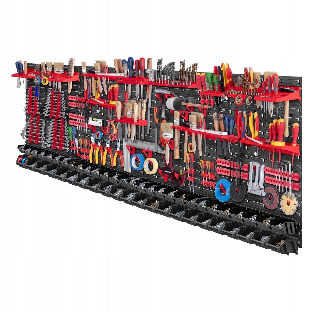 Pannello portautensili KADAX da parete per officina, 232x78 cm, 50 scomparti, 80 supporti, garage.