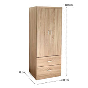 ARMADIO GUARDAROBA IN LEGNO CON 2 ANTE E CASSETTI ROVERE NATURALE 80 X 52 X 190 CM