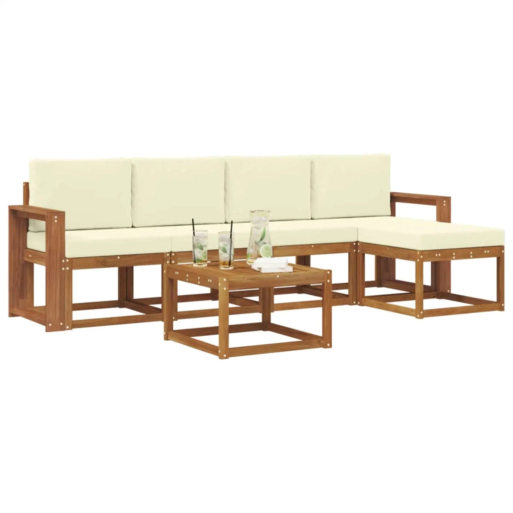 Set di divani da esterno con cuscino 6 pcs Naturale e Crema