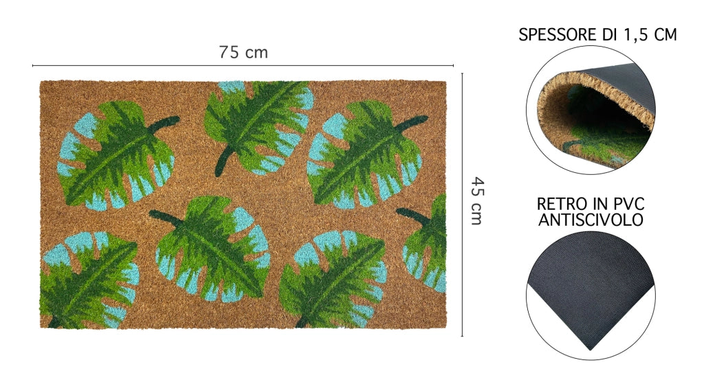 Zerbino Ingresso Casa In Fibra Di Cocco Con Base In Pvc  Leaf