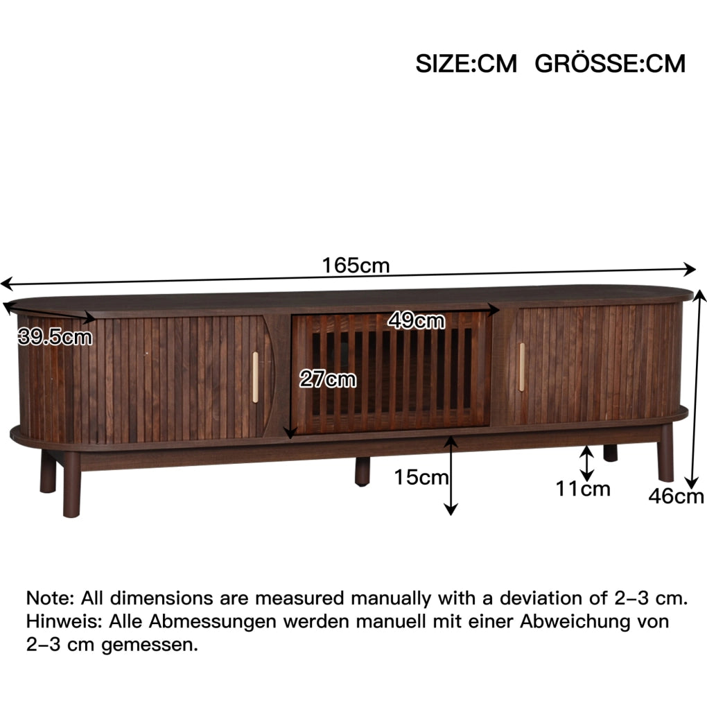 Mobile TV 165 cm in MDF marrone con ante scorrevoli e anta ribaltabile