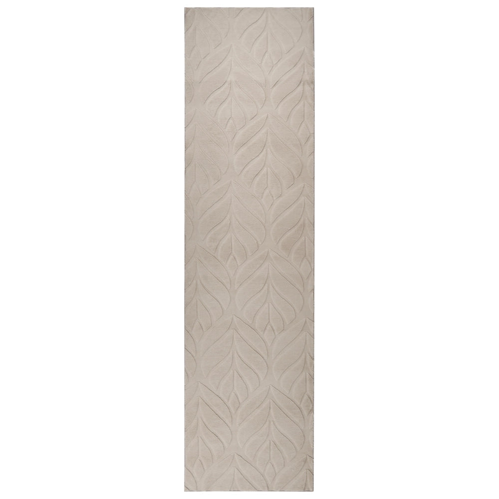 Tappeto da corridoio in pelliccia sintetica di coniglio beige in poliestere, 80 x 300 cm, rotondo, morbido, a pelo lungo, motivo a foglie