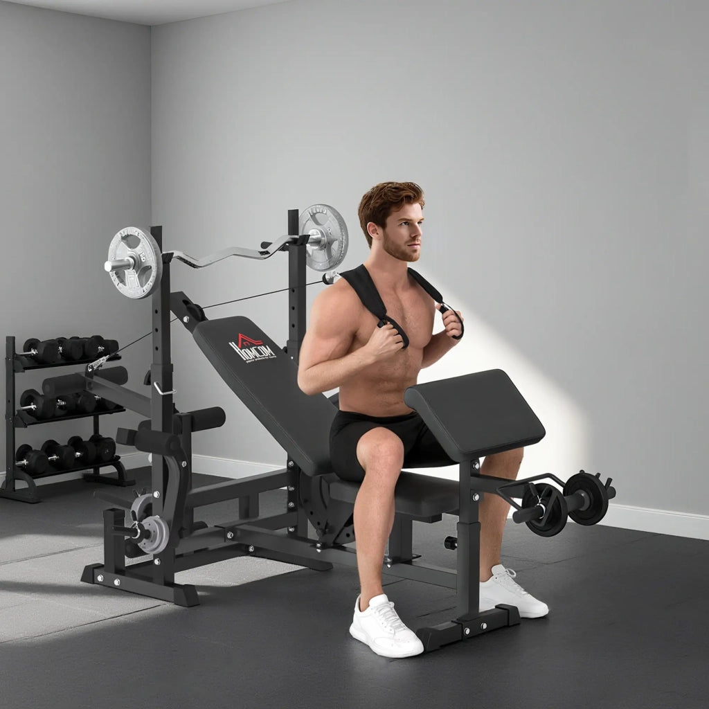 Panca da Palestra Regolabile con Supporto per Bilanciere 210x110x103-123 cm in Acciaio e PU Nero
