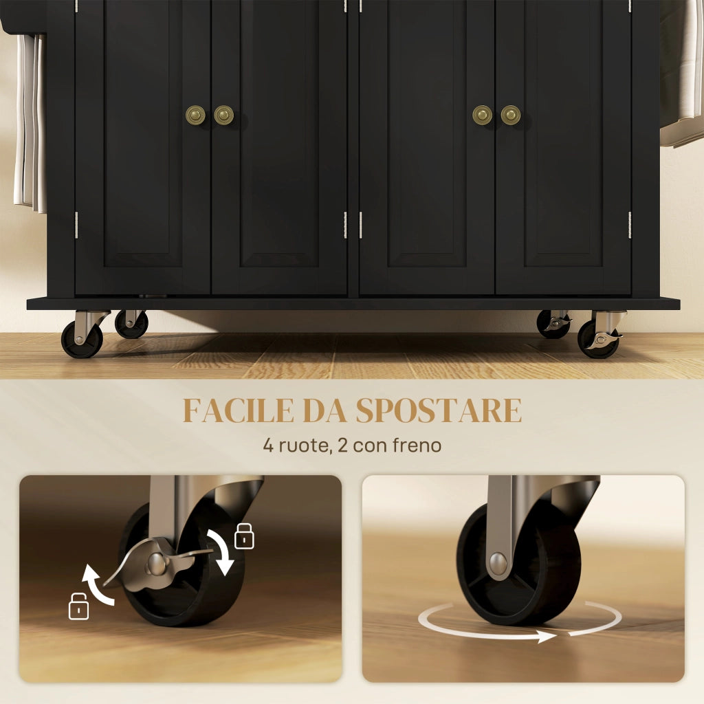 Carrello da Cucina con Ruote e Ripiani Regolabili ¨C zephmum ¨C Nero, Legno, 111x44.5x82.5 cm