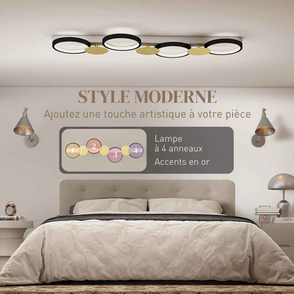 Plafonnier LED 4 Luci ¨C zephmum ¨C Dor¨¦ Nero 100x31x7cm