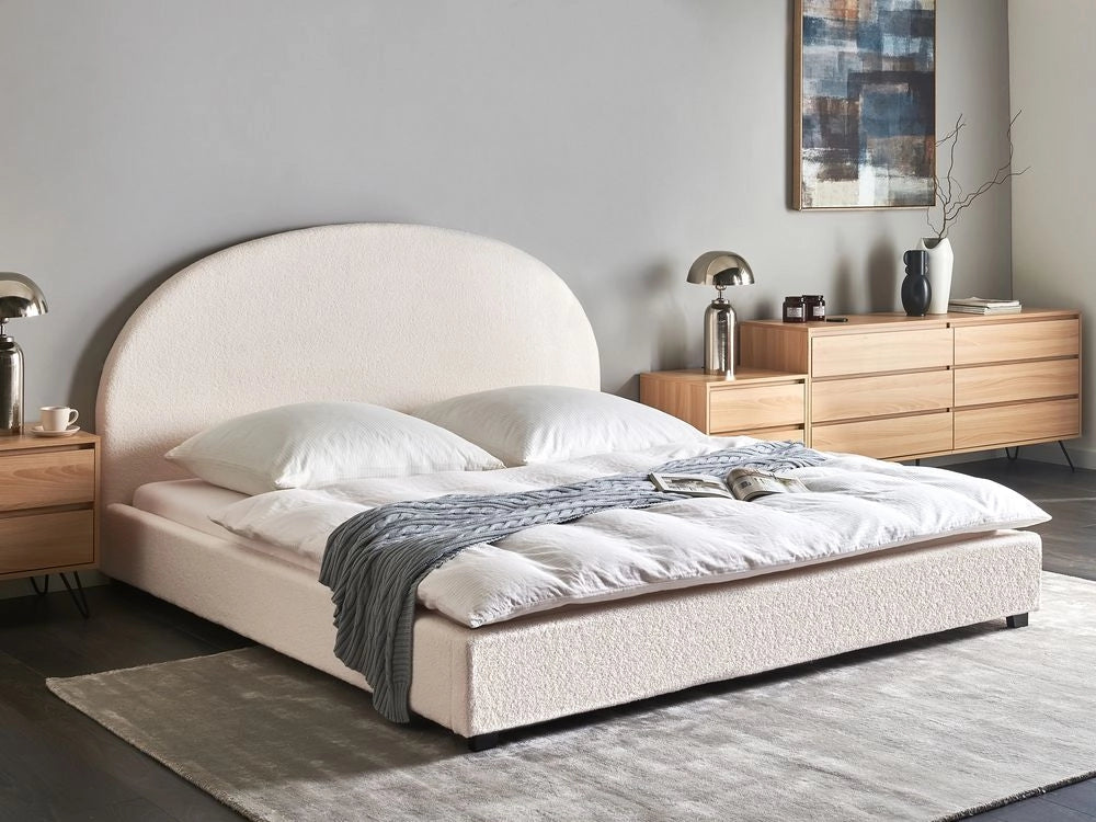 Letto matrimoniale bianco sporco in Boucle 140 x 200 cm Design minimalista retrò