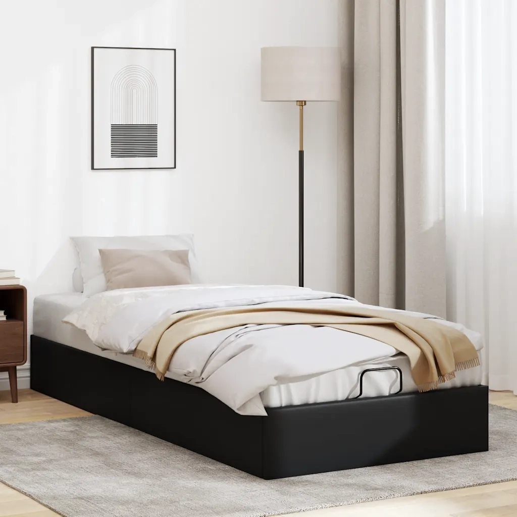 Struttura Letto Pouf senza Materasso Nero 100x200 cm Similpelle 3310784