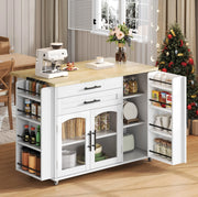 Isola da cucina mobile in MDF naturale e bianco con piano ribaltabile; 120 x 45/70 x 90 cm