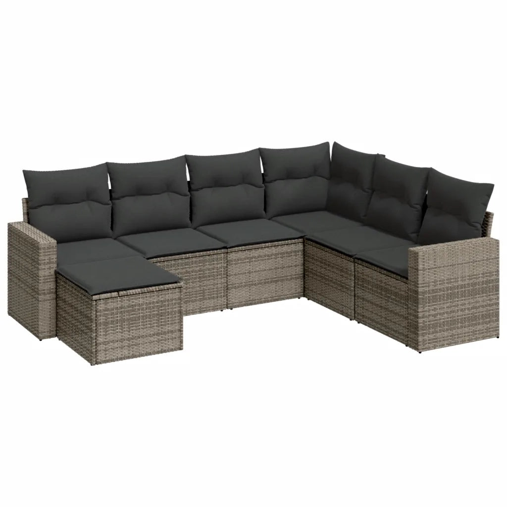 Set Divani da Giardino 7 pz con Cuscini Grigio in Polyrattan 3219290