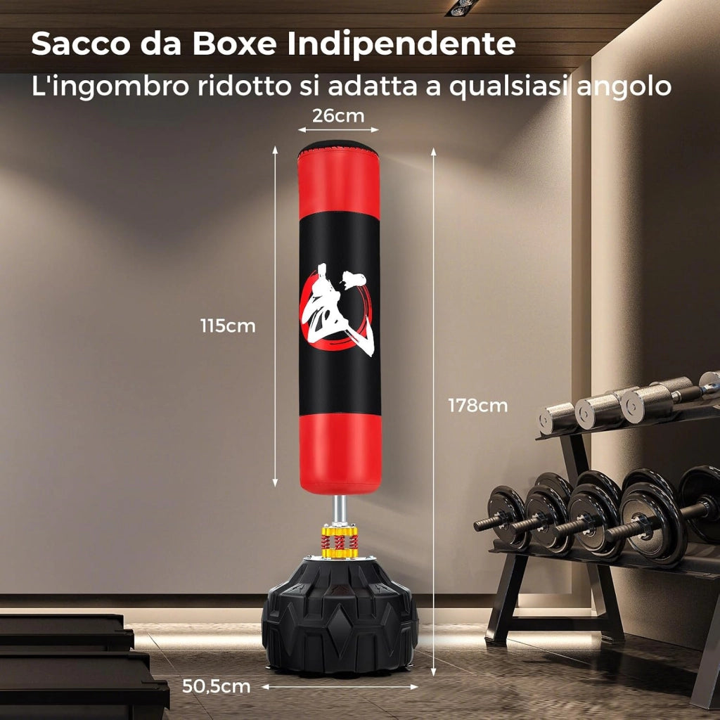 Sacco da Boxe da Terra, Pungiball Autoportante con Base Riempibile, 12 Ventose e Ammortizzatori per Adulti e Adolescenti, Punching Ball in Piedi per Allenamento in Casa e Ufficio