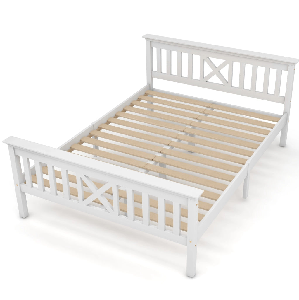 Letto matrimoniale 140x200 cm con testiera a X; legno; bianco (Senza materasso)