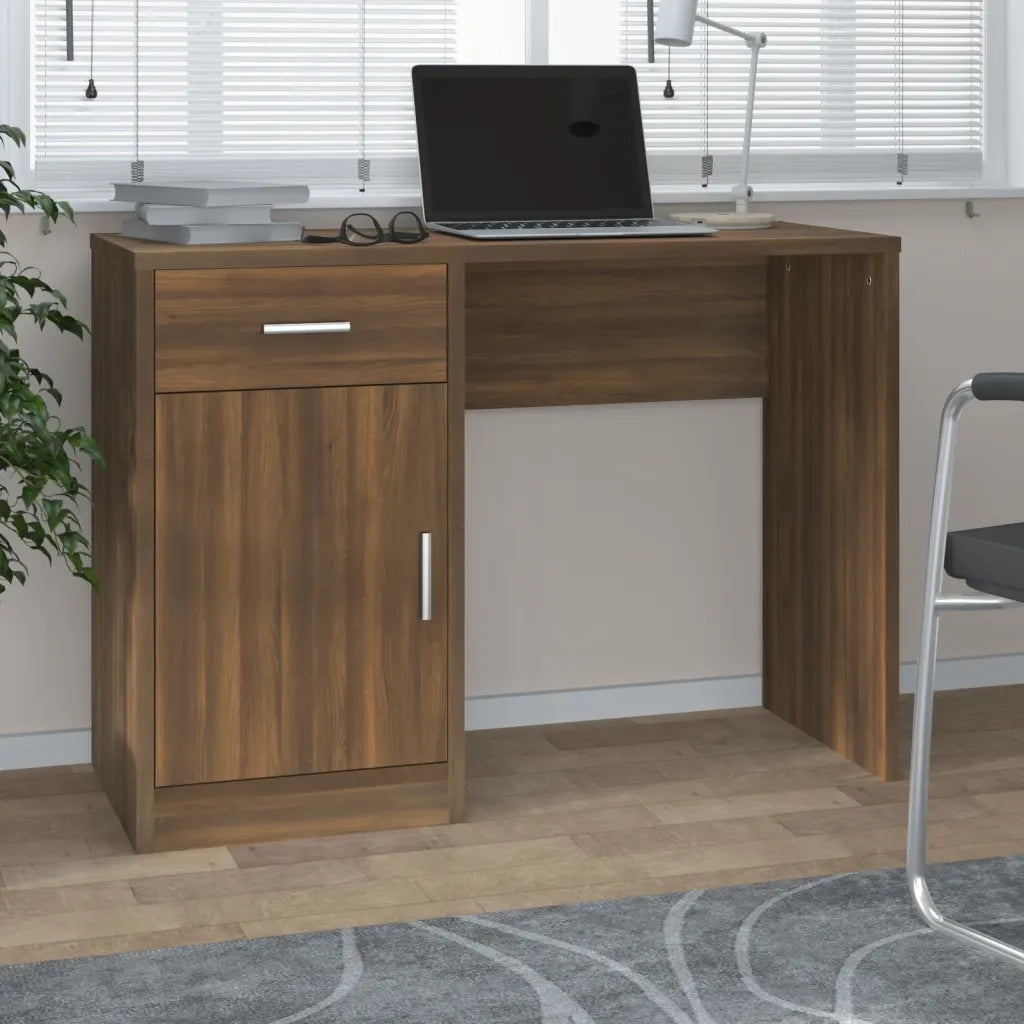 Scrivania | Tavolo da Ufficio Cassetto rovere marrone 100x40x73cm Legno Multistrato