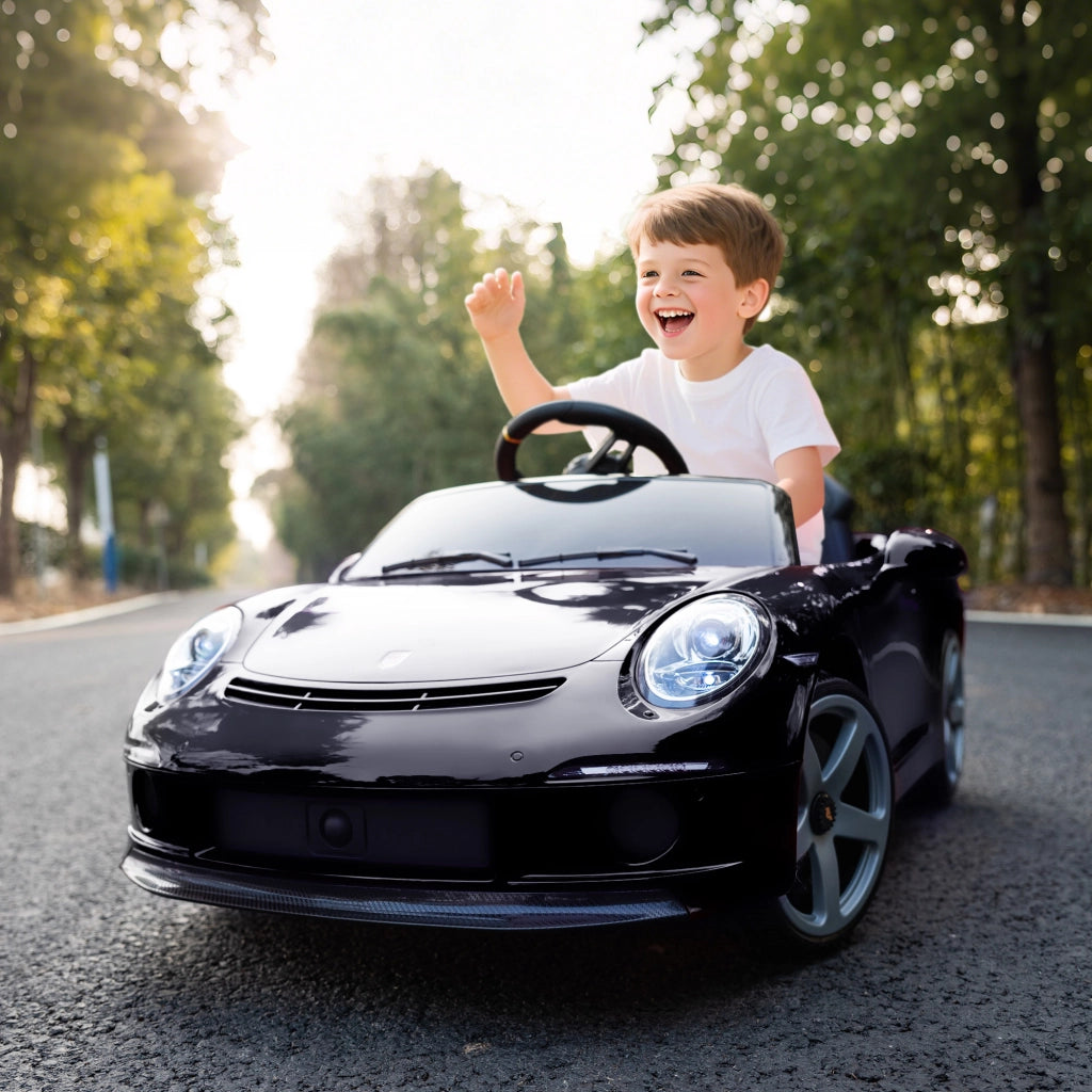 Macchina per Bambini 3-5 Anni con Licenza Ufficiale RUF GT Telecomando Cintura di Sicurezza e Musica Nero
