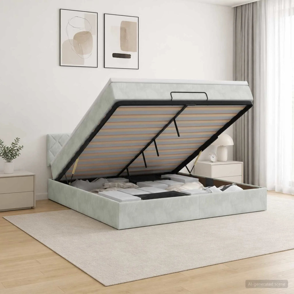 Letto Ottomano con Materasso e LED Grigio Chiaro 160 x 200 cm 3457221