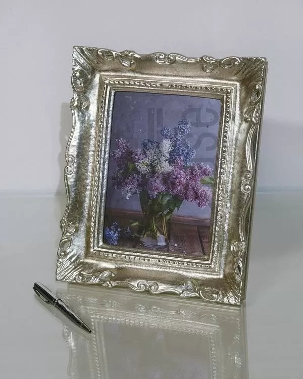 Mobili2g - portafoto in foglia argento rettangolare - misure: l.27 x h.33 x p.3