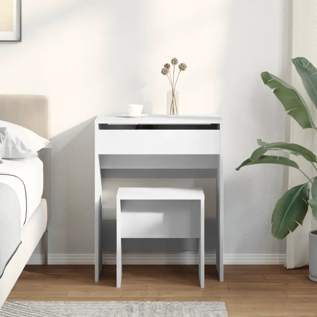 Toeletta | Tavolo da Trucco e Sgabello Bianco 60x40x113,5 cm