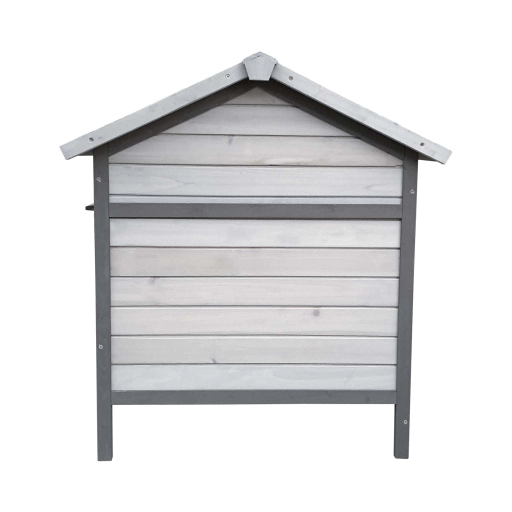 Conigliera in legno grigio chiaro 146x75x83cm con recinto e vassoio estraibile per la pulizia