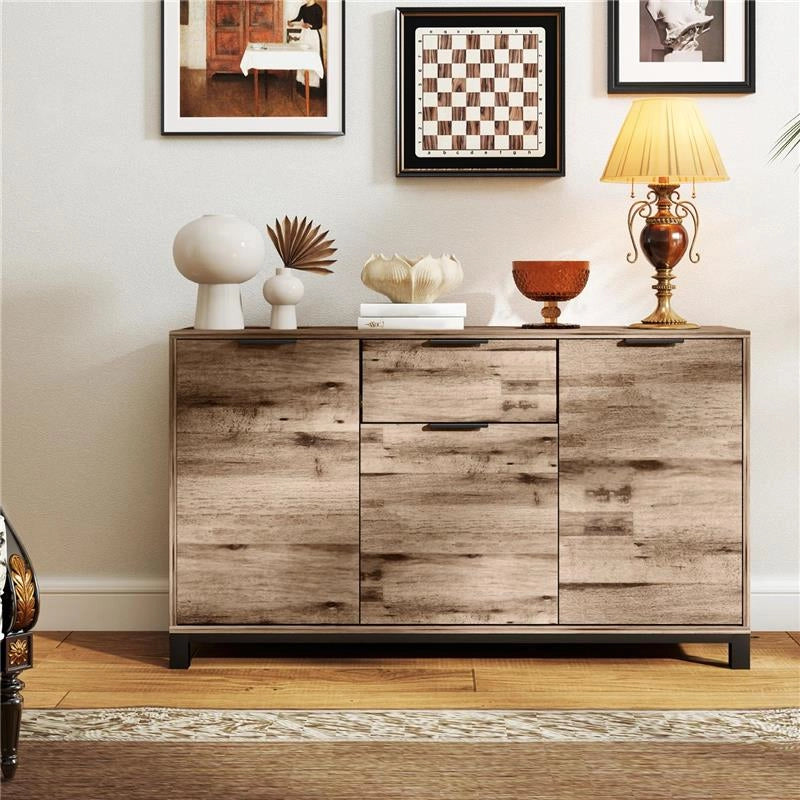 CREDENZA BUFFET IN STILE INDUSTRIALE CON CASSETTO E 3 ARMADIETTI IN LEGNO MARRONE 120X36.5X70 CM