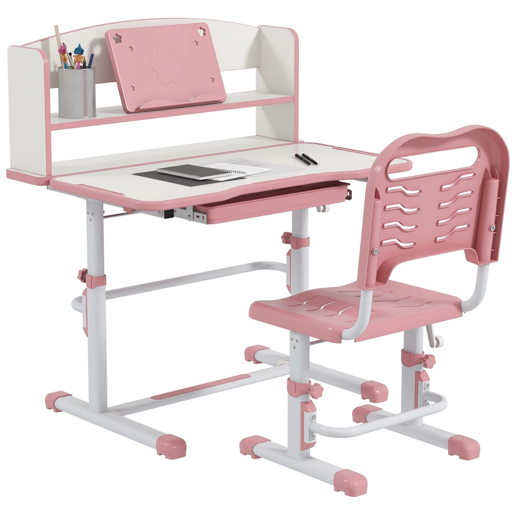 Scrivania Bambini con Sedia Regolabile e Piano Inclinabile ¨C zephmum ¨C Rosa