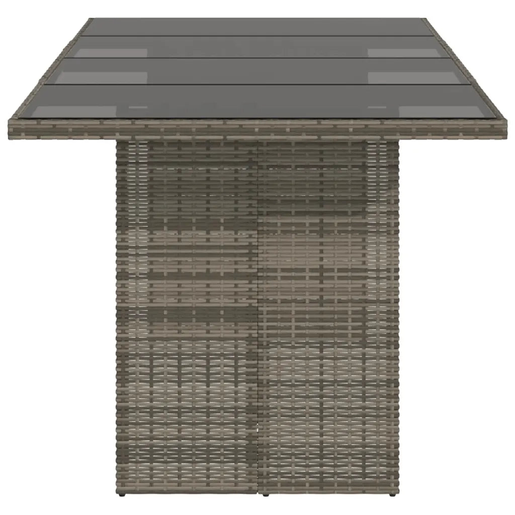 Tavolo da Giardino | Tavolino da esterno Piano in Vetro Grigio 190x80x75cm Polyrattan