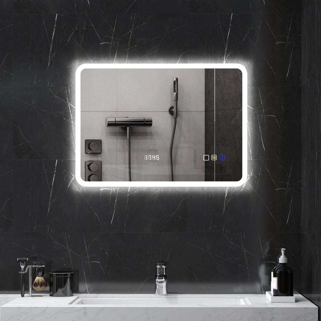 Specchio da Bagno con LED e Bluetooth ¨C zephmum ¨C 70x50 cm, Bianco, 3 Colori, Antivaho