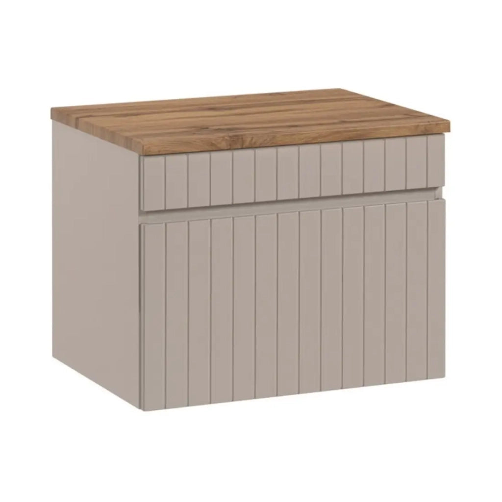 Set bagno ICON: mobile sottolavabo 60cm cachemire + piano per lavabo effetto legno