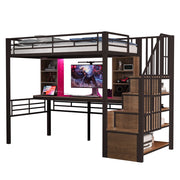 LETTO A SOPPALCO 90 x 200 cm con scrivania, LED, scala contenitore, nero
