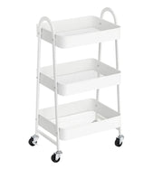 Carrello mobile a 3 livelli carrello su ruote ripiano portaoggetti in metallo con maniglie 2 freni montaggio semplice per officina camera da letto cucina lavanderia bianco 12_0002455