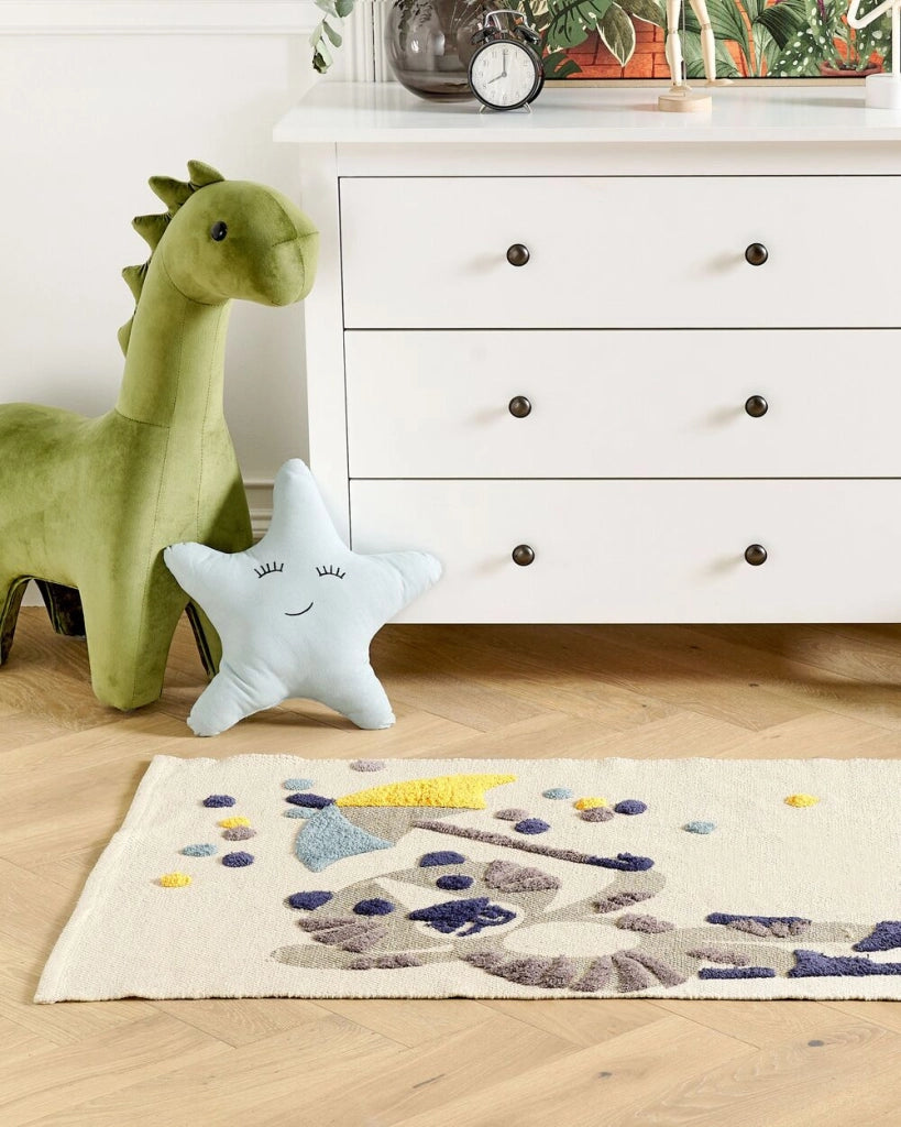 Tappeto per bambini in cotone con motivo animale 80 x 150 cm tessuto a mano multicolore cameretta giochi sul pavimento
