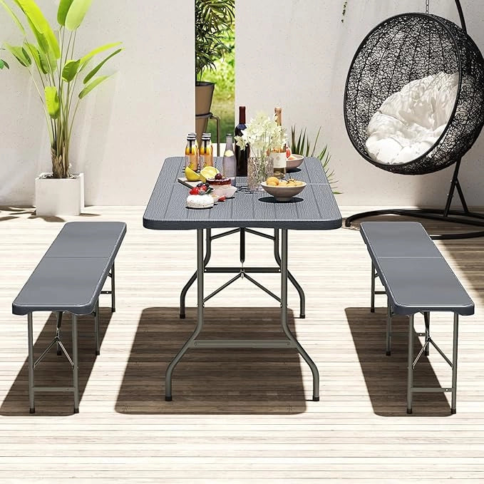 Tavolo Pieghevole Giardino da 180 cm, Tavolo Picnic in HDPE, con Meccanismo di Blocco Sicuro, Tavolo Esterno per per Festa, Picnic, Campeggio, Portata 160 kg