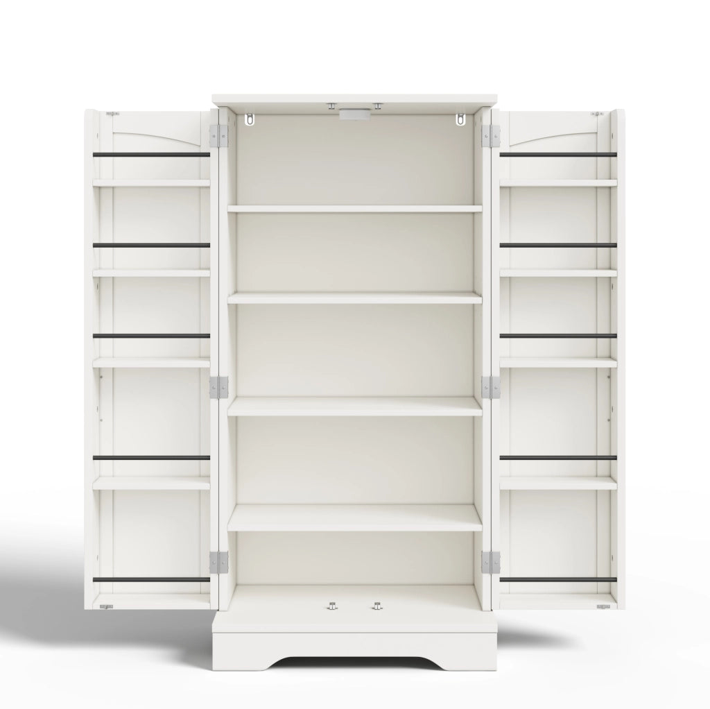Credenza alta moderna 120x60x40 cm in MDF bianco con luce LED sensore e ripiani regolabili