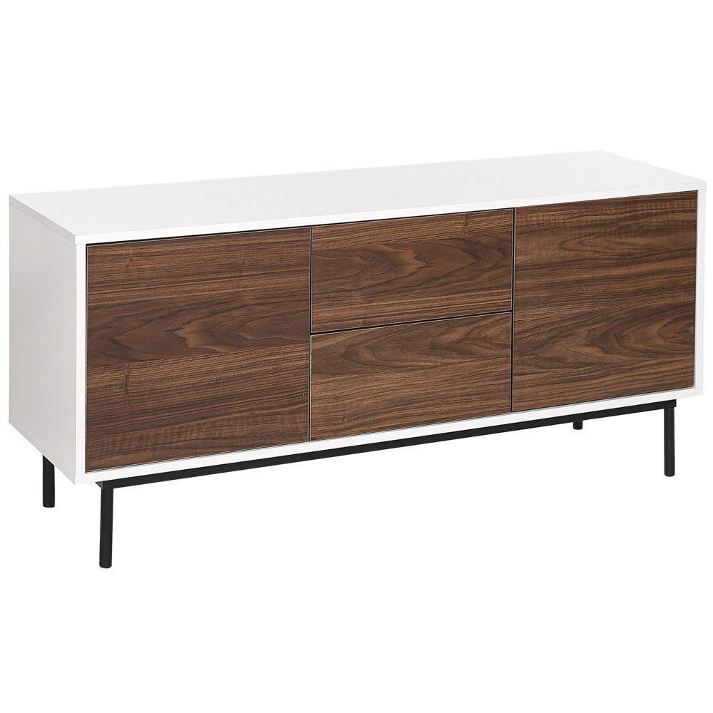 Credenza 2 ante cassetti legno scuro e bianco gambe metallo 120 x 38 cm