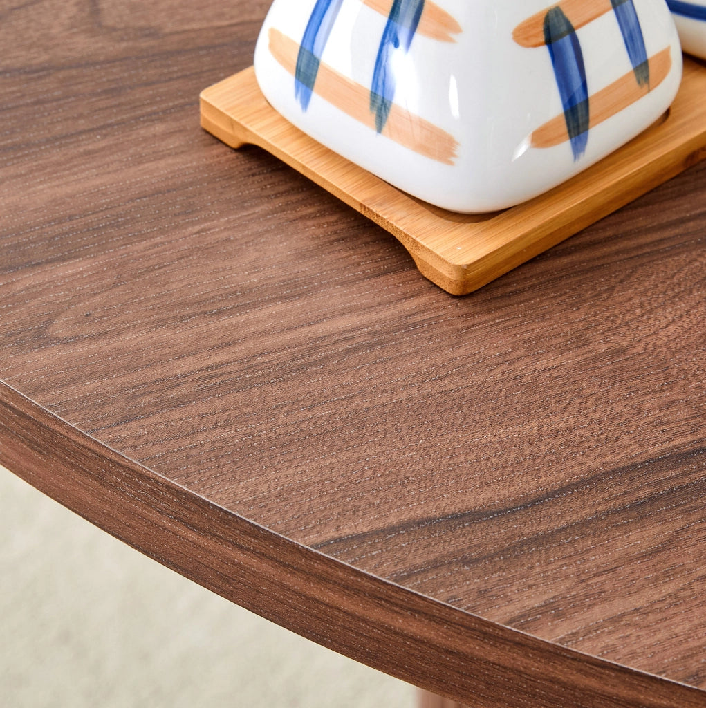 Tavolo da pranzo rotondo 100 cm in MDF effetto noce; altezza 76 cm