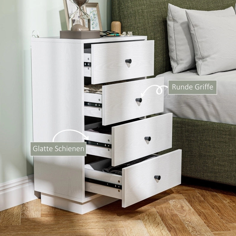 Cassettiera con 4 cassetti in legno 47 x 29 x 75 cm bianca