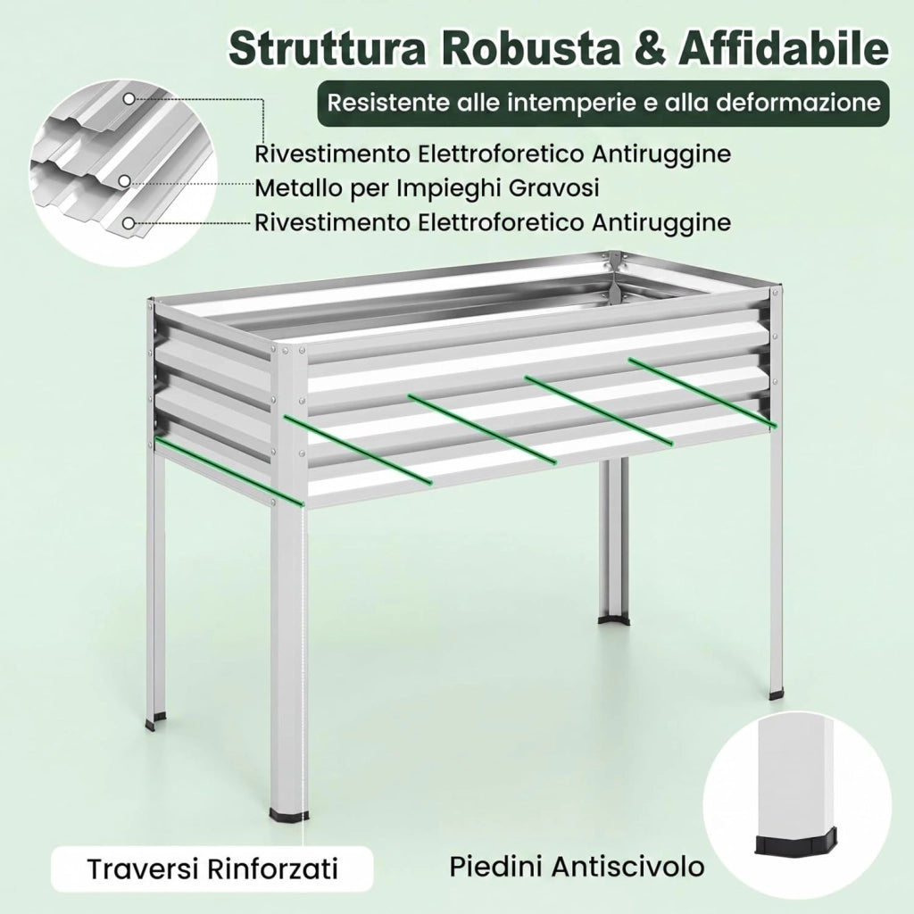 Orto Rialzato da Esterno con Serra, Fioriera Rialzata con Copertura in PE, Porta Avvolgibile con Cerniera e Guanti, Aiuola Rialzata per Verdure, Fiori e Frutta, 112 x 55 x 152 cm (Argento)