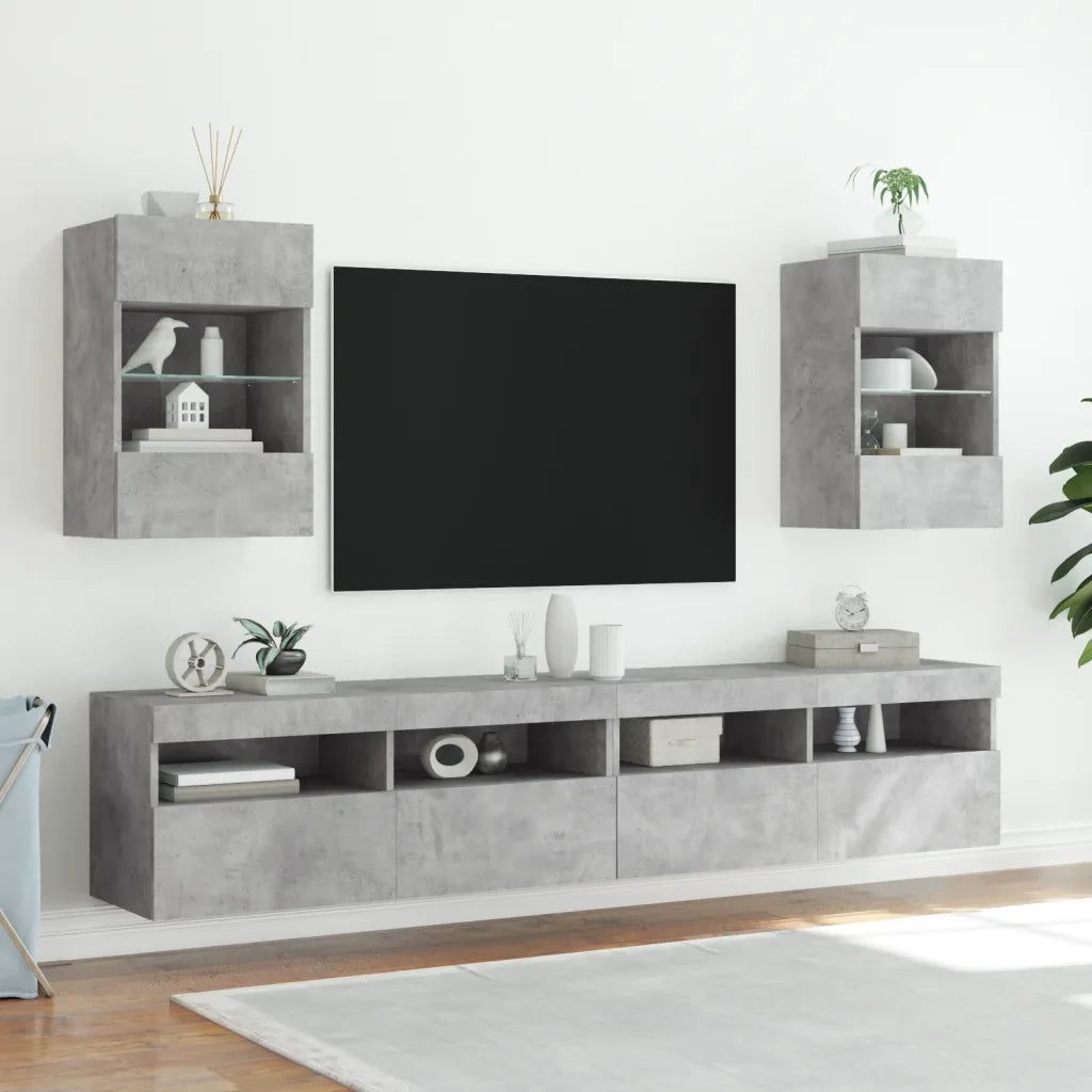 Mobile TV a Parete con Luci LED-Mobile TV a Muro Grigio Cemento 40x30x60,5 cm