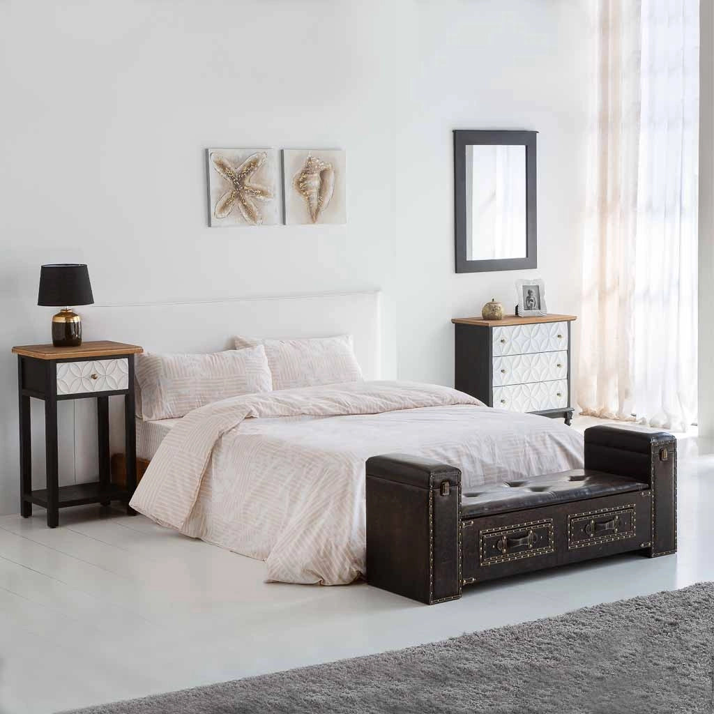 Comodino in legno con 2 cassetti e 1 ripiano 48x35x82