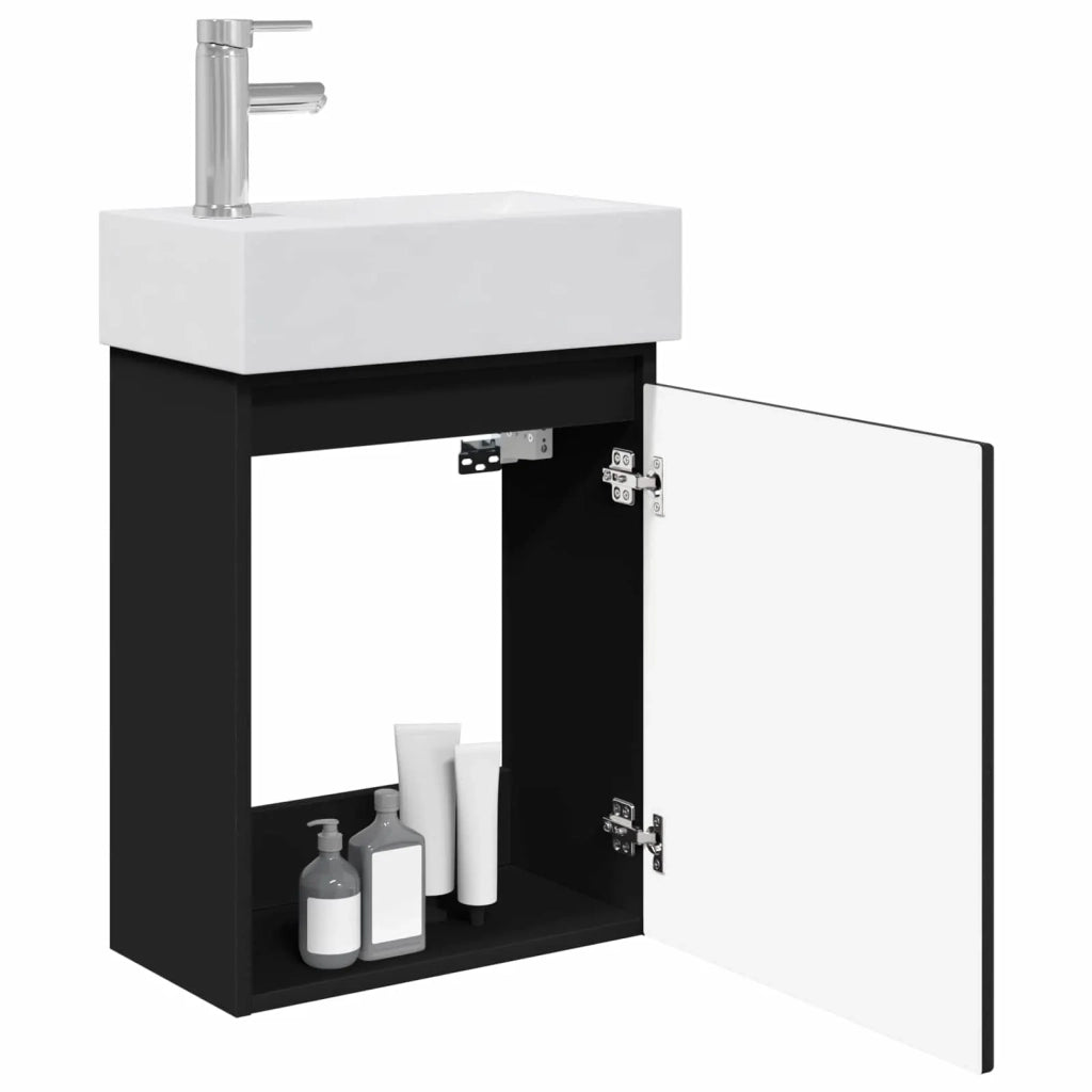 Mobile bagno con rubinetto Nero 45,5 x 22,5 x 84 cm 889502
