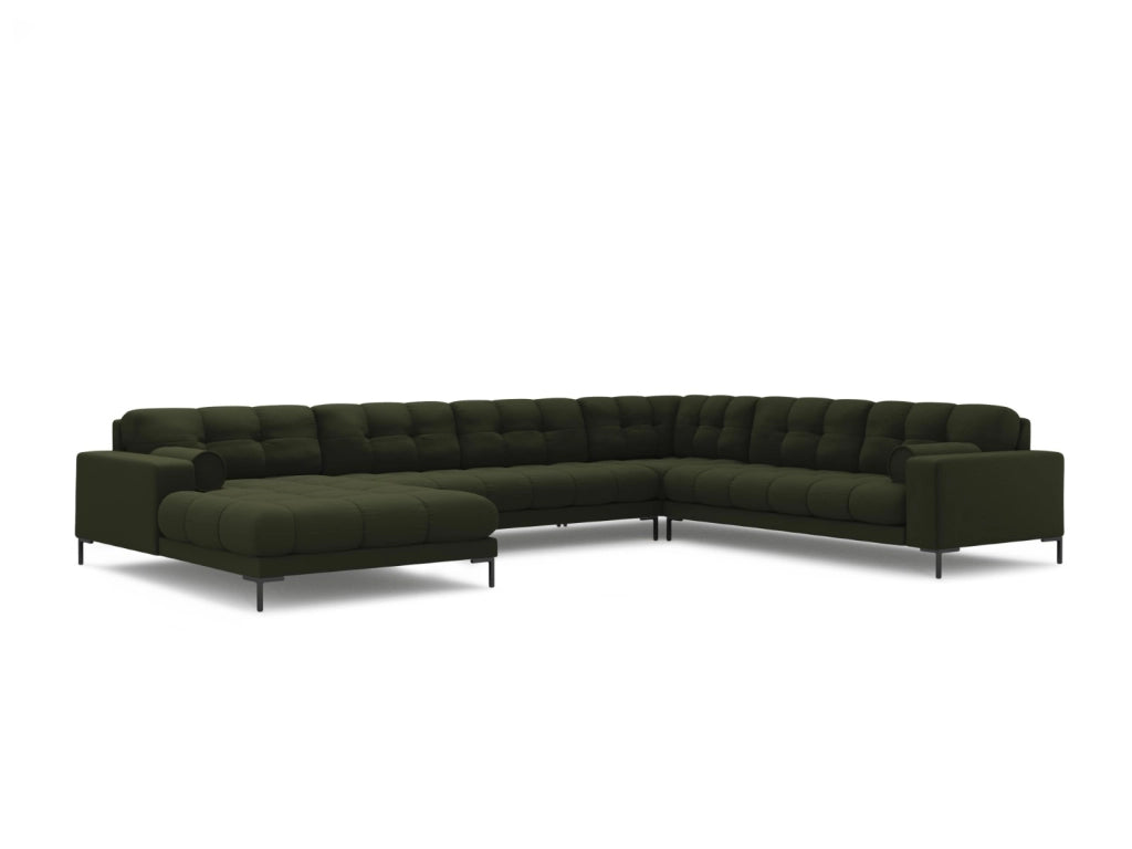 Cosmopolitan Design - Divano panoramico destro "Bali" 7 posti in tessuto strutturato verde 